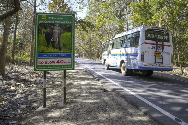 Sign Welcome to Jim Corbett National Park, Corbett National Park, near Ramnagar, Uttarakhand State, India