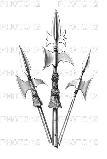 Spontons, a half pike in the style of the halberd, was used by infantry officers as a parade weapon alongside the rapier until the beginning of the 19th century, from the book The British Army, 1868, Historical, digitally restored reproduction from a 19th century original, Record date not stated