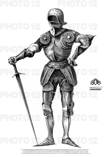 Gothic armour, known as à la Poulaine, from 1450 AD, from the book The British Army, 1868, Historical, digitally restored reproduction from a 19th century original, Record date not stated
