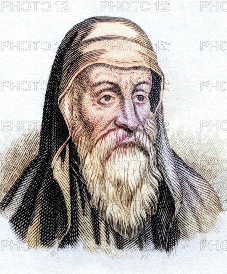 Origen (born 185 in Alexandria, died 253 or 254 probably in Tyre) was an early Christian biblical commentator and Platonist, from the book Crabbe's Historical Dictionary, 1825, Historical, coloured, digitally restored reproduction from a 19th century original, Record date not stated