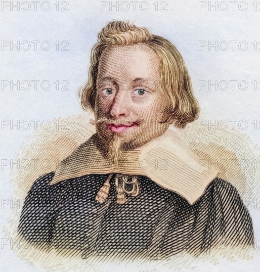 John Pym (born 1584 in Cannington, Somerset, died 8 December 1643) was an English lawyer and spokesman for the parliamentary party in the English House of Commons at the time of Charles I., Historical, coloured, digitally restored reproduction from a 19th century original, Record date not stated