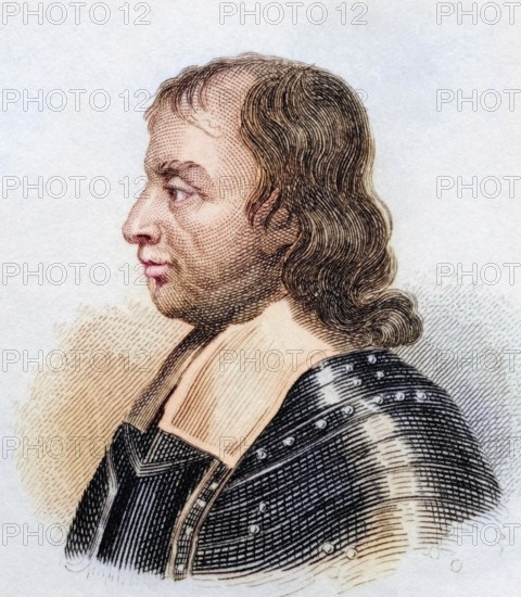 Oliver Cromwell (born 25 April 1599 in Huntingdon, died 3 September 1658 in Westminster) was an English parliamentarian, military leader and the country's leading statesman during the brief republican period in England's history from 1649, Historical, coloured, digitally restored reproduction from a 19th century master, Record date not stated