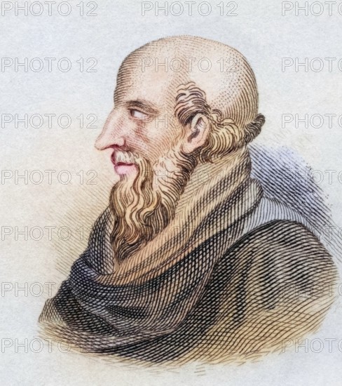 Chrysippus of Soloi (born 281/276 BC in Soloi in Cilicia, died 208/204 BC probably in Athens), usually called Chrysipp in German, was a Greek philosopher who became head of the Stoa school after the death of his teacher Kleanthes in 232/231 BC and renewed it as one of its most important representatives, from the book Crabbe's Historical Dictionary, 1825, Historical, coloured, digitally restored reproduction from a 19th century original, Record date not stated