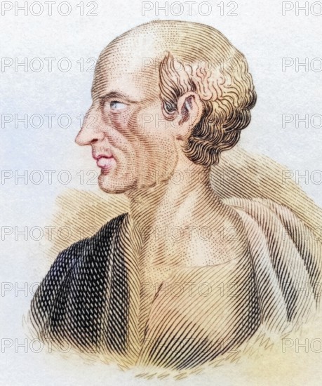 Antisthenes (born around 445 BC, died around 365 BC) was a Greek philosopher of antiquity, from the book Crabbes Historical Dictionary, 1825, Historical, coloured, digitally restored reproduction from a 19th century original, Record date not stated