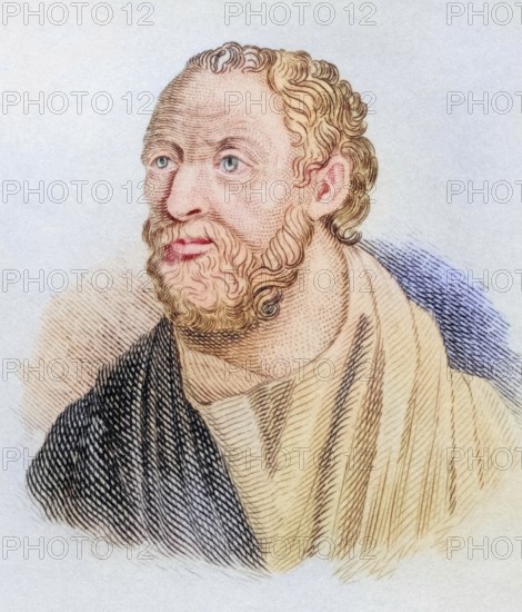 Carneades of Cyrene (born 214/213 BC in Cyrene, died 129/128 BC in Athens) was a famous Greek philosopher during the Hellenistic period, from the book Crabbe's Historical Dictionary, 1825, Historical, coloured, digitally restored reproduction from a 19th century original, Record date not stated