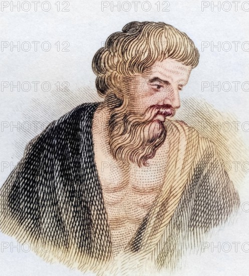 Aristomacho, a Greek painter or sculptor of unknown date, from the book Crabbe's Historical Dictionary, 1825, Historical, coloured, digitally restored reproduction from a 19th century original, Record date not stated