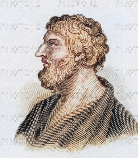 Pittacus (born ca. 640 - 568 BC) was an ancient Mytilenean general and one of the Seven Sages of Greece, from the book Crabbe's Historical Dictionary, 1825, Historical, coloured, digitally restored reproduction from a 19th century original, Record date not stated