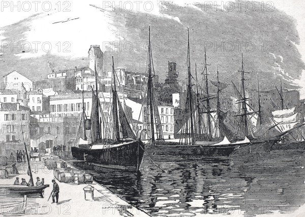 The harbour of Cannes in 1883, France, Historical, digitally restored reproduction from a 19th century original, Record date not stated