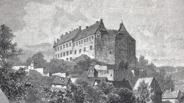 The Cadolzburg in 1880, northern view, district of Fürth, Middle Franconia, Bavaria, Germany, Historical, digitally restored reproduction from a 19th century original, Record date not stated
