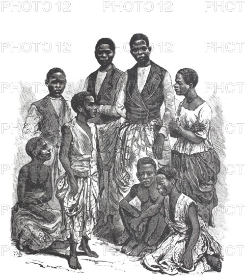 Native people from the Lower Congo region, c. 1880, Africa, Historical, digitally restored reproduction from a 19th century original, Record date not stated