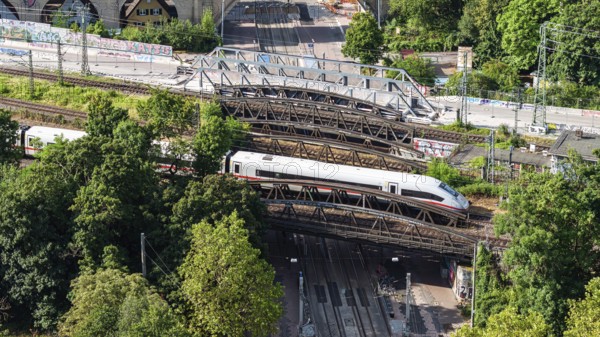 Railway bridges at Stuttgart North Station with ICE. More than 1000 Deutsche Bahn AG bridges need to be renovated. Symbolic photo. Stuttgart, Baden-Württemberg, Germany