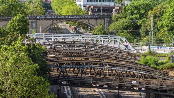 Railway bridges at Stuttgart North Station. More than 1000 Deutsche Bahn AG bridges need to be renovated. Symbolic photo. Stuttgart, Baden-Württemberg, Germany