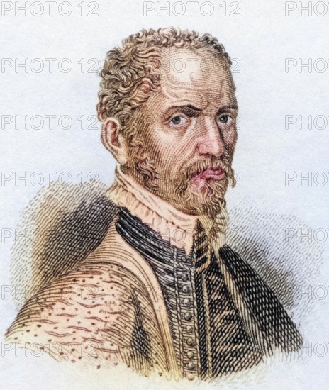 Hubertus Goltzius (b. 1526, d. 1583), Dutch humanist, numismatist, printer, engraver and painter, from the book Crabbe's Historical Dictionary, 1825, Historical, coloured, digitally restored reproduction from a 19th century original, Record date not stated