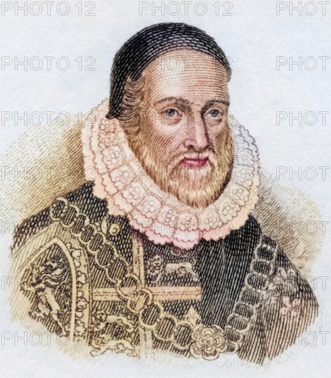 William Camden (born 2 May 1551 in London, died 9 November 1623 in Chislehurst near London) was an English historian and antiquary, from the book Crabbe's Historical Dictionary, 1825, Historical, coloured, digitally restored reproduction from a 19th century original, Record date not stated