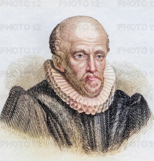 John Stow (born around 1525 in London, died 6 April 1605) was an English historian and classical scholar, from the book Crabbe's Historical Dictionary, 1825, Historical, coloured, digitally restored reproduction from a 19th century original, Record date not stated