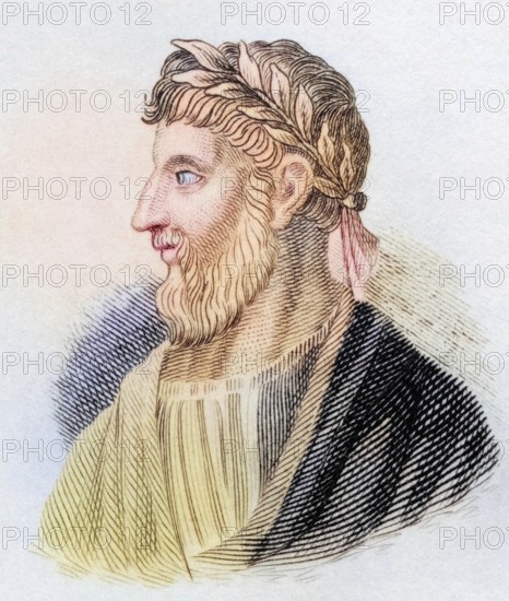 Apollonius of Tyana (born c. 40, died c. 120 probably in Ephesus, previously thought to have lived from c. 3 BC to c. 97 AD) was an ancient Greek philosopher, from the book Crabbe's Historical Dictionary, 1825, Historical, coloured, digitally restored reproduction from a 19th century original, Record date not stated