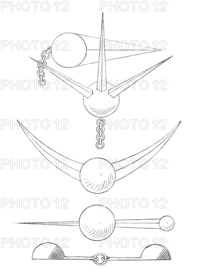 Bar and chain shot in naval warfare in the 17th century, from the book The British Army, 1868, Historical, digitally restored reproduction from a 19th century original, Record date not stated