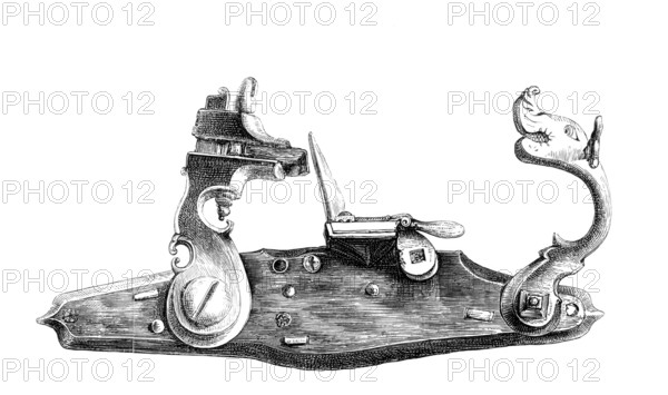 Vauban Castle, a combination of flint and matchlock, 1692, from the book The British Army, 1868, Historical, digitally restored reproduction from a 19th century original, Record date not stated