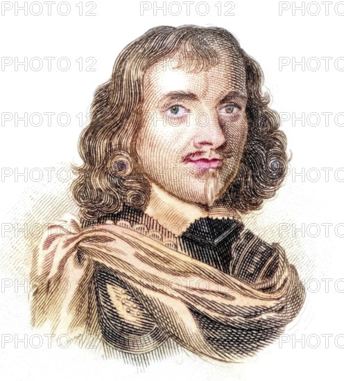 Elias Ashmole (b. 23 May 1617 in Lichfield, Staffordshire, England, d. 18 or 19 May 1692 in South Lambeth near London) was an alchemist and antiquary, from the book Crabbe's Historical Dictionary, 1825, Historical, coloured, digitally restored reproduction from a 19th century original, Record date not stated