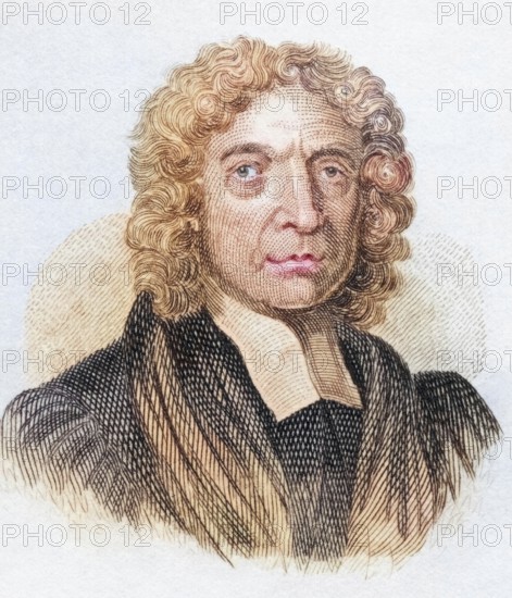 John Strype, 1643 to 1737, English church historian and biographer, from the book Crabbe's Historical Dictionary, 1825, Historical, coloured, digitally restored reproduction from a 19th century original, Record date not stated