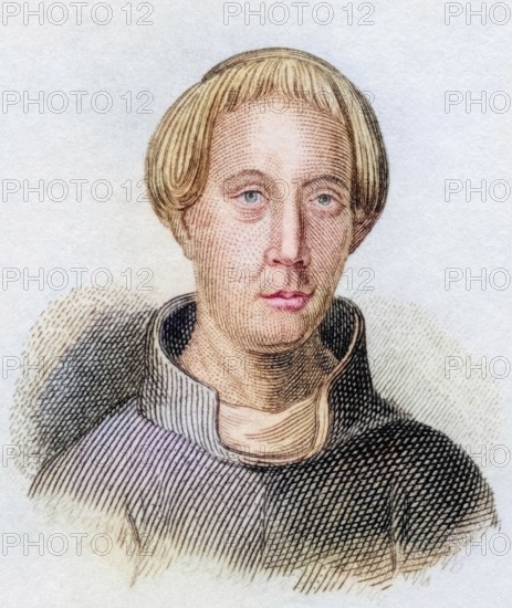 Gerald of Wales (b. 1146 at Manorbier Castle in Pembrokeshire, d. 1223 in Lincoln), Welsh Gerallt Cymro, also known in Latinised form as Giraldus Cambrensis, was a Cambro-Norman nobleman. He was Archdeacon of Brecon, writer, diplomat, ecclesiastical politician, historiographer, folklorist and poet, from the book Crabbe's Historical Dictionary, 1825, Historical, coloured, digitally restored reproduction from a 19th century original, Record date not stated