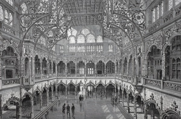 Interior view of the stock exchange in Anvers, Antwerp, 1880, Belgium, Historical, digitally restored reproduction from a 19th century original, Record date not stated