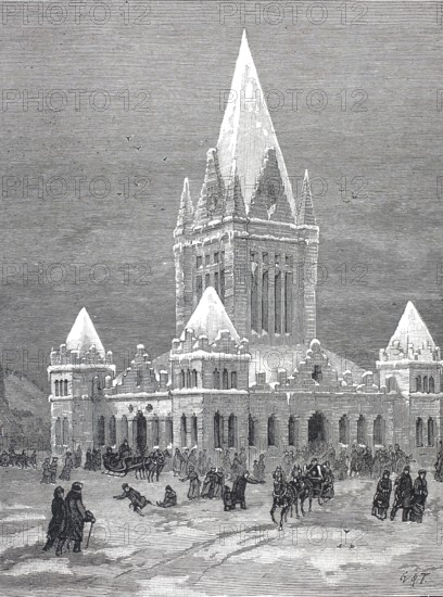 The Ice Palace in Montreal, 1880, Winter in Canada, Historical, digitally restored reproduction from a 19th century original, Record date not stated