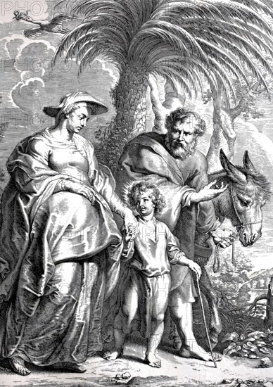 Exodus from Egypt, the Exodus, the story of the rescue of the Israelites from slavery to the Pharaoh of Egypt, recorded in the Book of Exodus chapters 1-15, Historical, digitally restored reproduction from a 19th century original, Record date not stated