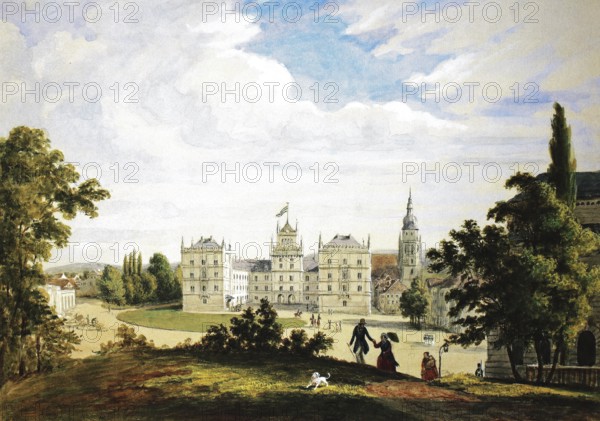 Ehrenburg Castle in 1845, Coburg, Upper Franconia, Bavaria, Germany, Historical, digitally restored reproduction from a 19th century original, Record date not stated