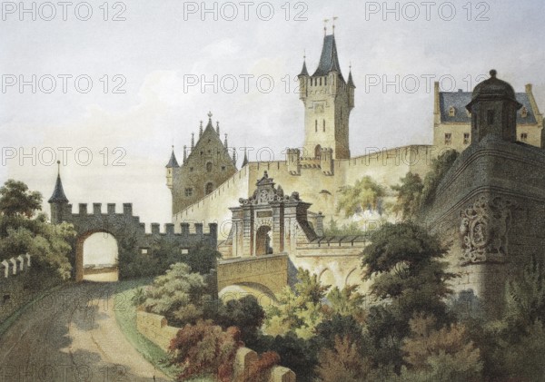 Veste Coburg in 1864, Coburg, Upper Franconia, Bavaria, Germany, Historical, digitally restored reproduction from a 19th century original, Record date not stated