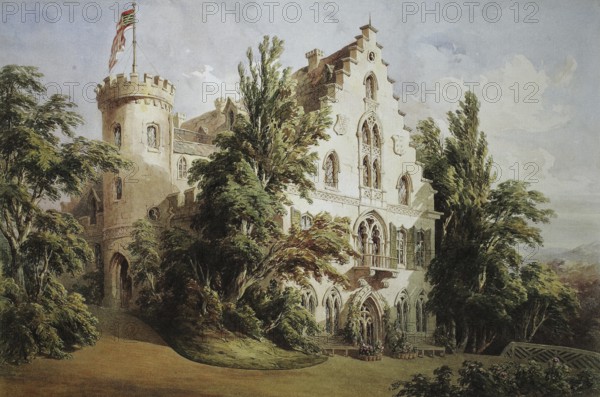 Rosenau Castle, 1845, Coburg, Upper Franconia, Bavaria, Germany, Historical, digitally restored reproduction from a 19th century original, Record date not stated