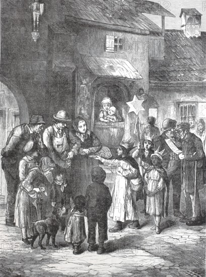 The three kings are travelling and collecting money, 1888, France, Historical, digitally restored reproduction from a 19th century original, Record date not stated