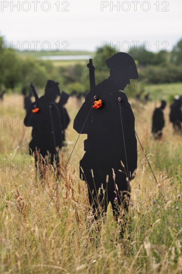 Installation, Standing with Giants, honours the victims of the fallen British soldiers by personification, British Normandy Memorial, war memorial, Ver-sur-Mer, D-Day, Operation Overlord, Gold Beach, Normandy, Calvados, France