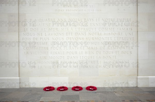 Inscription, King George VI's speech on the landing of the Allied troops, British Normandy Memorial, war memorial, Ver-sur-Mer, D-Day, Operation Overlord, Normandy, Calvados, France