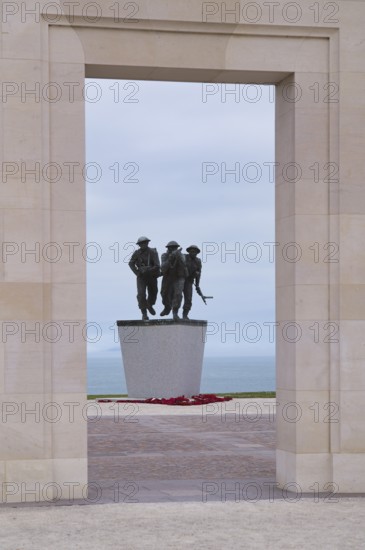 Three fighting soldiers, sculpture, British Normandy Memorial, war memorial, Ver-sur-Mer, D-Day, Operation Overlord, Gold Beach, Normandy, Calvados, France