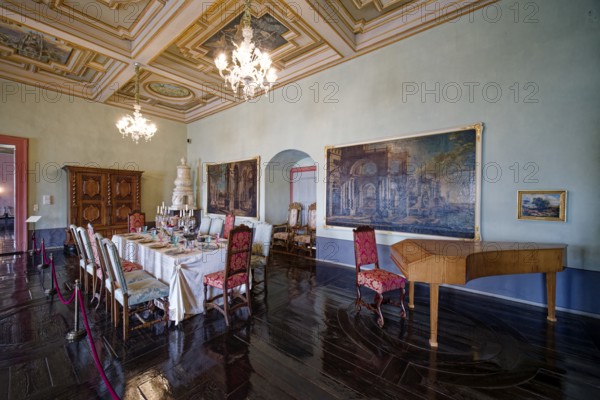 Duke's dining room, Zeitz Moritzburg Castle Museum, early baroque style, interior view, Zeitz, Saxony-Anhalt, Germany