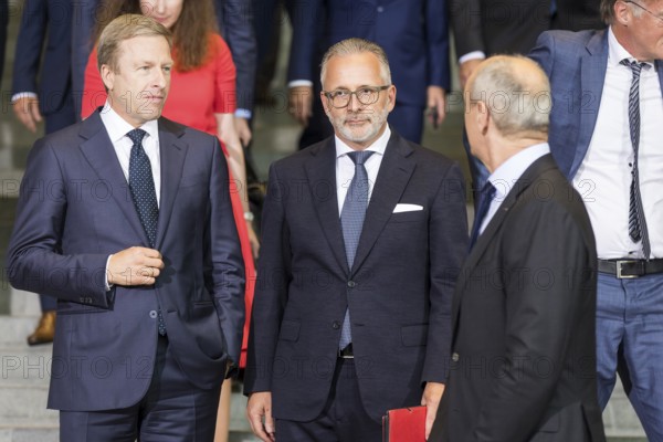 Carsten Knobel (Chairman of the Management Board of Henkel, CEO, centre) after the Made for Germany investment summit at the Federal Chancellery. The investment summit aims to strengthen Germany as a business location, with representatives from a total of 61 German companies meeting with Chancellor Merz. Berlin, 21.07.2025