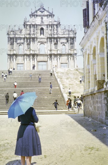 Steps leading up to facade of Saint Paul's cathedral church, Macau, Asia 1964