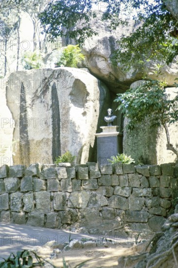 Monument bust to Luís Vaz de Camões died 1580, grotto of Jardim De Luis De Camoes garden, Macau, Asia 1964
