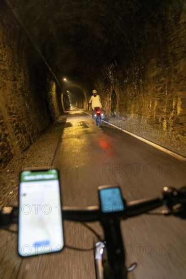 Sauerlandring cycle path, an 84 km long circular cycle path between the towns of Finnentrop, Eslohe, Schmallenberg and Lennestadt, mostly on former railway lines, Kückelheim Tunnel, 689 metres long, bat tunnel, winter quarters for bats, near Finnentrop, Sauerland, North Rhine-Westphalia, Germany