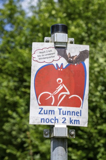 Logo cycle path Sauerlandring, reference to the Fledermaustunnel, an 84 km long circular cycle path between the towns of Finnentrop, Eslohe, Schmallenberg and Lennestadt, mostly on former railway lines, Sauerland, North Rhine-Westphalia, Germany
