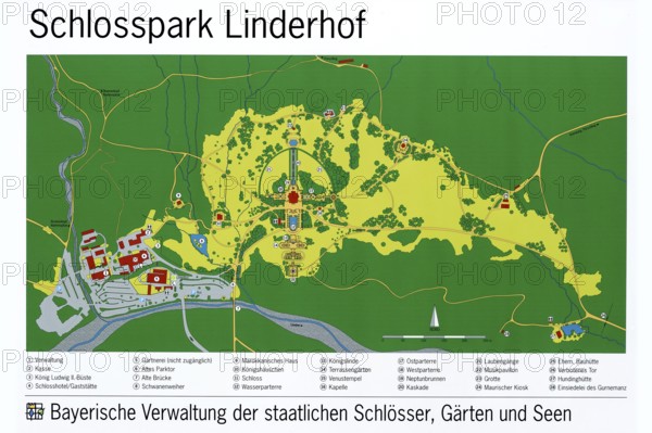 Map of Linderhof Palace Park, UNESCO World Heritage Site, Ettal, Unterammergau, Garmisch-Partenkirchen, Upper Bavaria, Bavaria, Germany