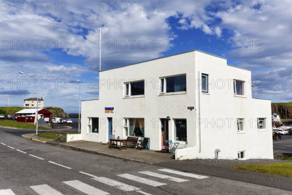 Café and hostel at the harbour, Stykkisholmur, Snæfellsnes, Snaefellsnes, West Iceland, Iceland