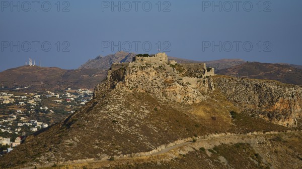 Old castle on a steep hill with sweeping views over the surrounding area, Pandeli Castle, Castle, Leros Fortress, St John's Fortress, Apitiki Hill, Pandeli Bay, Agia Marina, Leros, Dodecanese, Greek Islands, Greece