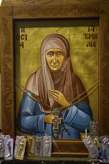 Panagia Kyra Church, Panagia tou Kastrou, Icon of Panagia Kyra, Representation of a Holy Woman with jewellery and religious symbols, Pandeli Castle, Castle, Leros Fortress, St John's Fortress, Apitiki Hill, Pandeli Bay, Agia Marina, Leros, Dodecanese, Greek Islands, Greece