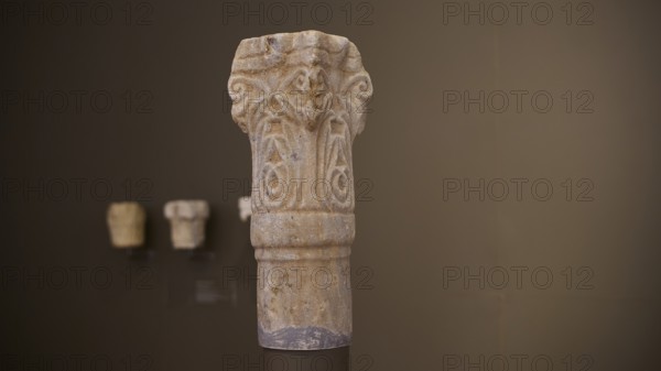 Decorated capital of an ancient column, exhibited in a museum, Archaeological Museum, Agia Marina, Leros, Dodecanese, Greek Islands, Greece