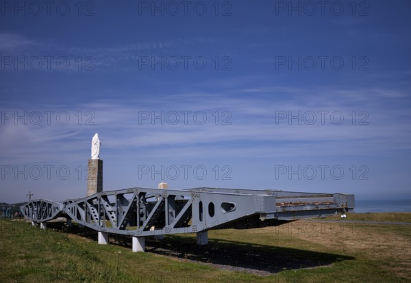 Metal road section, bridge, to connect the pontoons, Mulberry B Harbour, Mulberry Harbour, Port Winston, Gold Beach, beach, D-Day, Operation Overlord, Atlantic Wall, Arromanches-les-Bains, Normandy, Calvados, France