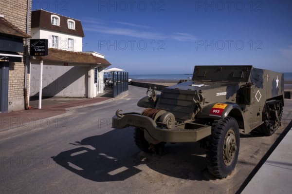 Armoured US military vehicle, tracked vehicle, D-Day, Operation Overlord, Arromanches-les-Bains, Normandy, Calvados, France