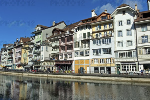 Residential and commercial buildings on Aarequai, Thun, Canton of Bern. Switzerland