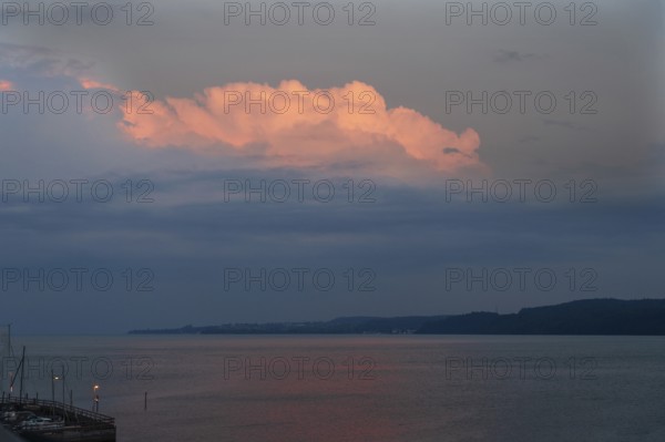 Cluster clouds in the evening light at Lake Constance, Überlingen, Baden-Württemberg, Germany